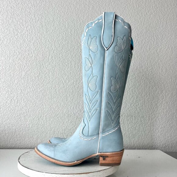 Lane SWEET MEMORIES Knee High Womens Cowboy Boots 6.5 Light Blue Cowgirl Western - Picture 4 of 13